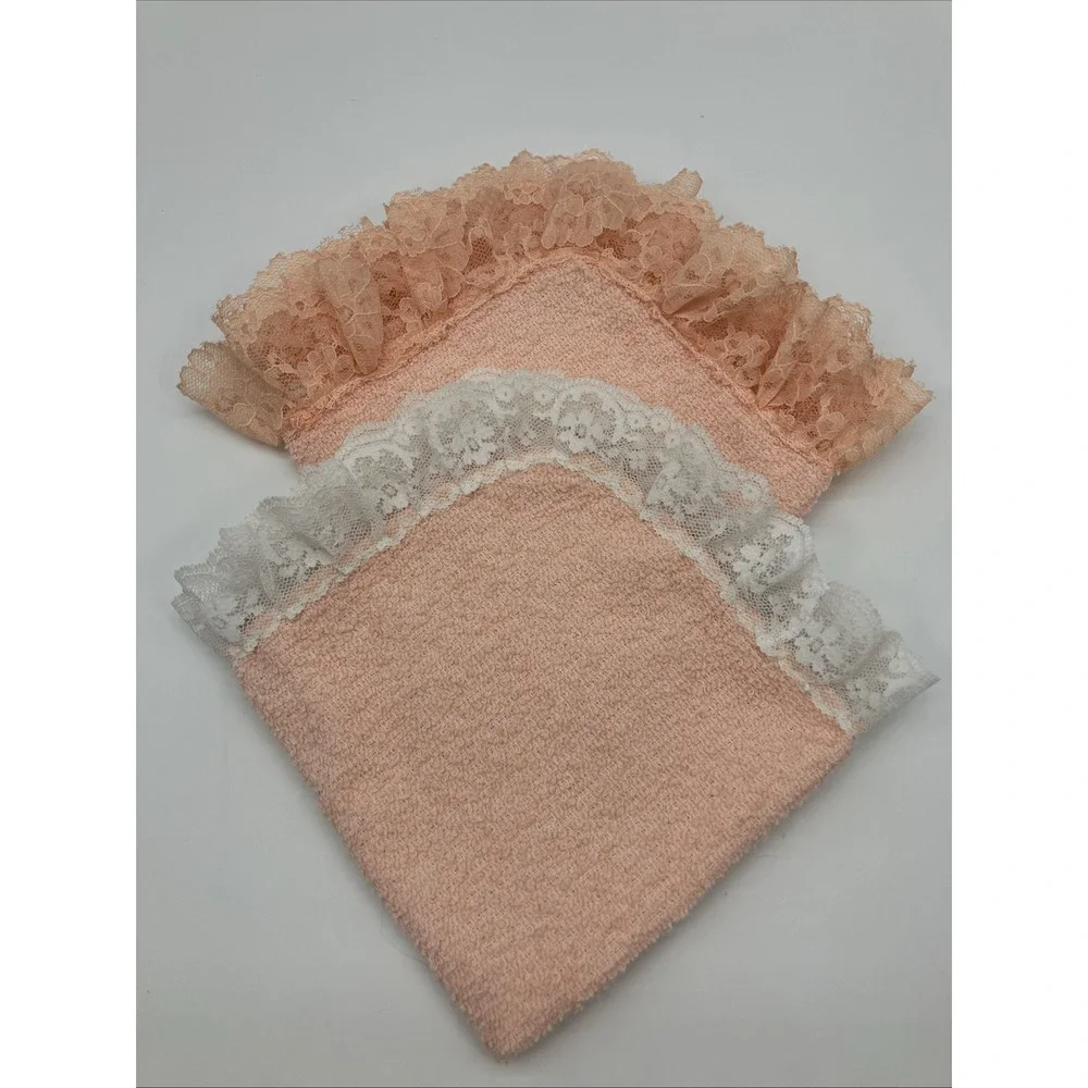 2 Vtg Cannon All Cotton Orange Peach Lace Washcloths USA Granny Cottage Coquette